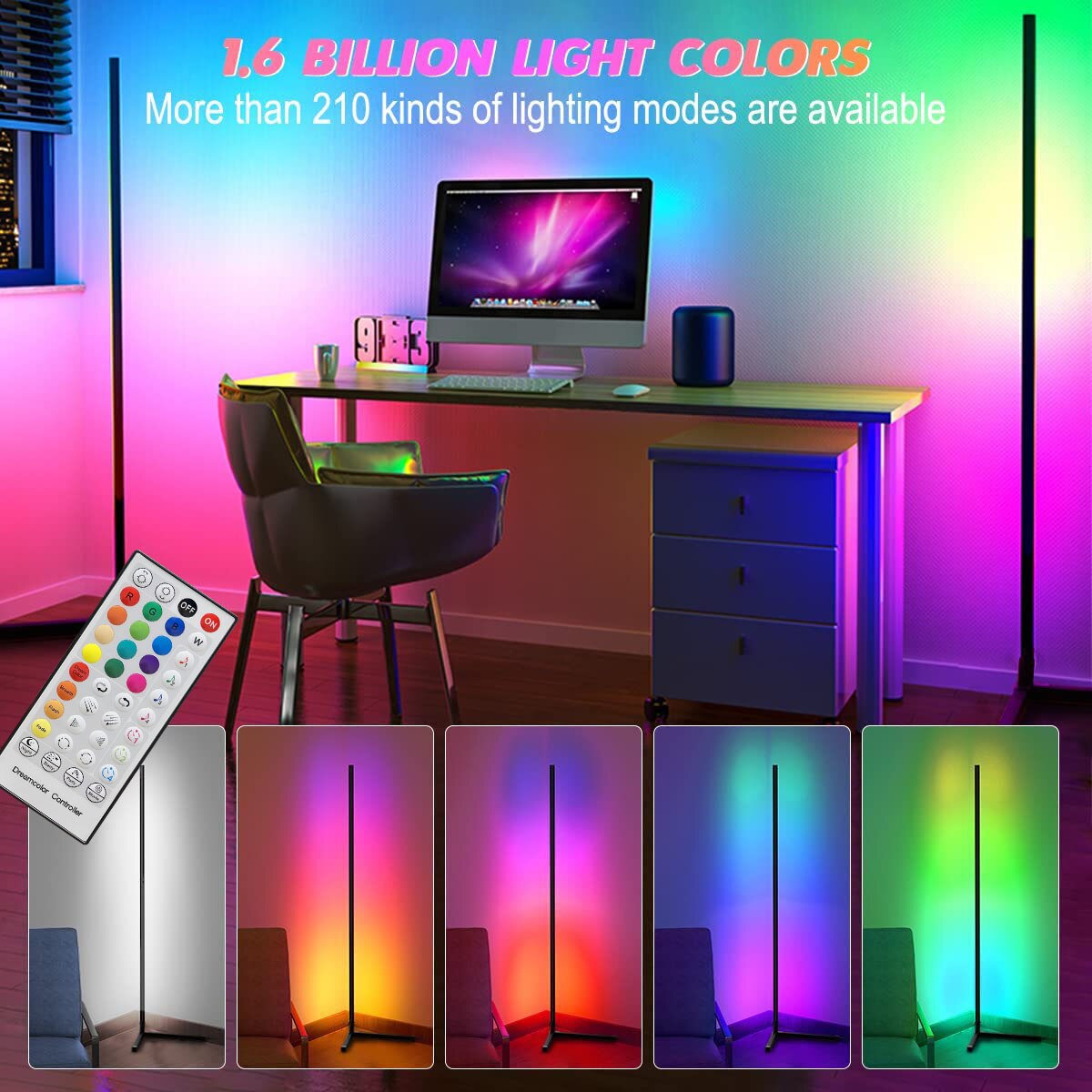 WIFI Tuya Corner Standing Floor Lamp Smart Alexa Lamp RGB Mood lighting 59" Dimmable Led Light for living room Nordic Home Decor