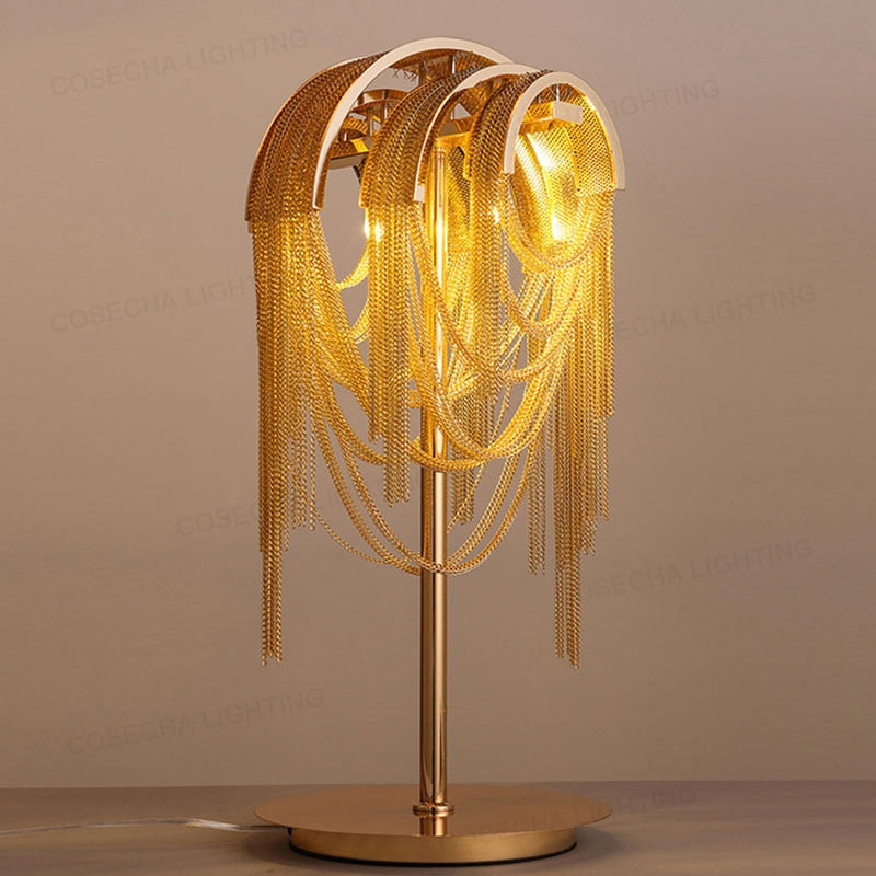 Tassel aluminum chain table lamp post-modern personality gold and silver table lamp living room bedroom study lobby floor lamp