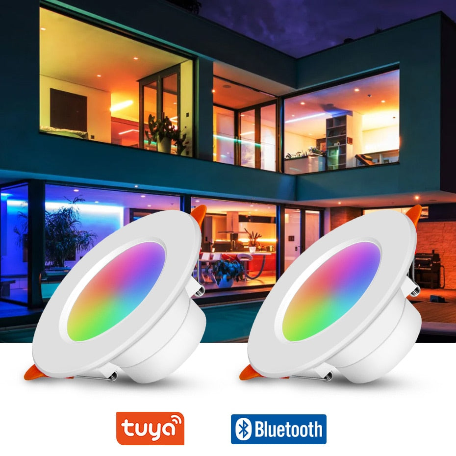 Tuya Bluetooth Compatible Smart LED Downlight 10W Empotrable Ceiling Lamp Dimmable RGB+CW+WW Recessed Led Spot Light 110V 220V