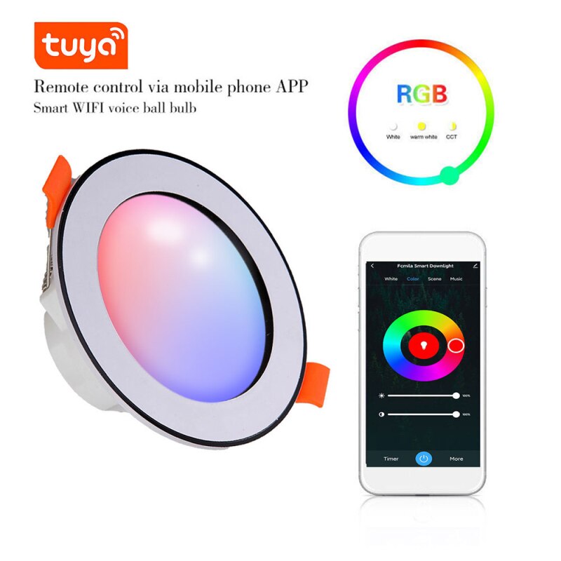 Tuya Wifi Smart LED Downlight Spot RGBCW Remote Control Lamp Voice Control Dimming Recessed Light Work With Alexa Google Home