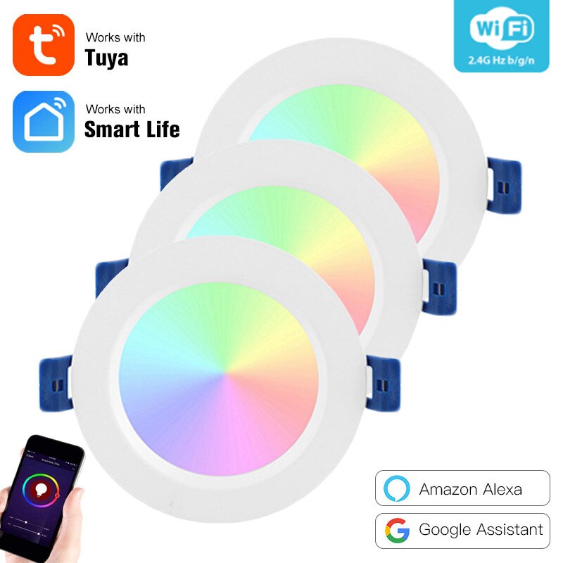 Tuya Wifi Zigbee 3.0 Smart LED Downlight 10W/12W RGB+CW Smart-life App Remote Control Lamp Indoor Spot Lighting For Alexa Google