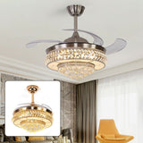 Modern Crystal Invisible Ceiling Fan Light with Remote Control Chandelier for Living Room Application