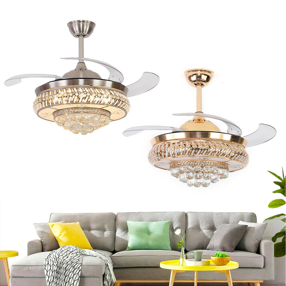 Modern Crystal Invisible Ceiling Fan Light with Remote Control Chandelier for Living Room Application
