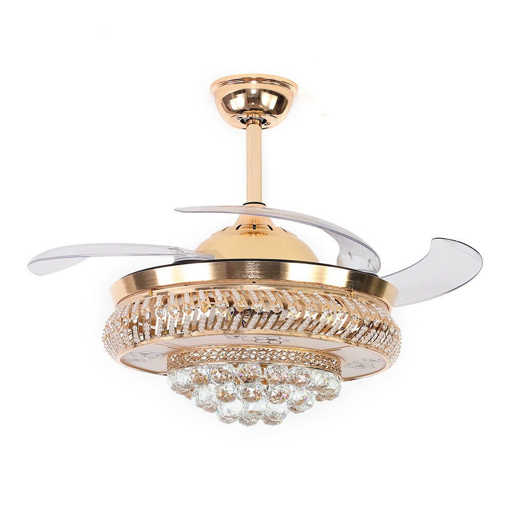 Modern Crystal Invisible Ceiling Fan Light with Remote Control Chandelier for Living Room Application