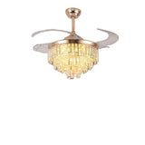OUKANING 42'' Modern Crystal Dimmable LED Ceiling Light Chandelier Lamp With Fan + Remote for Home Application