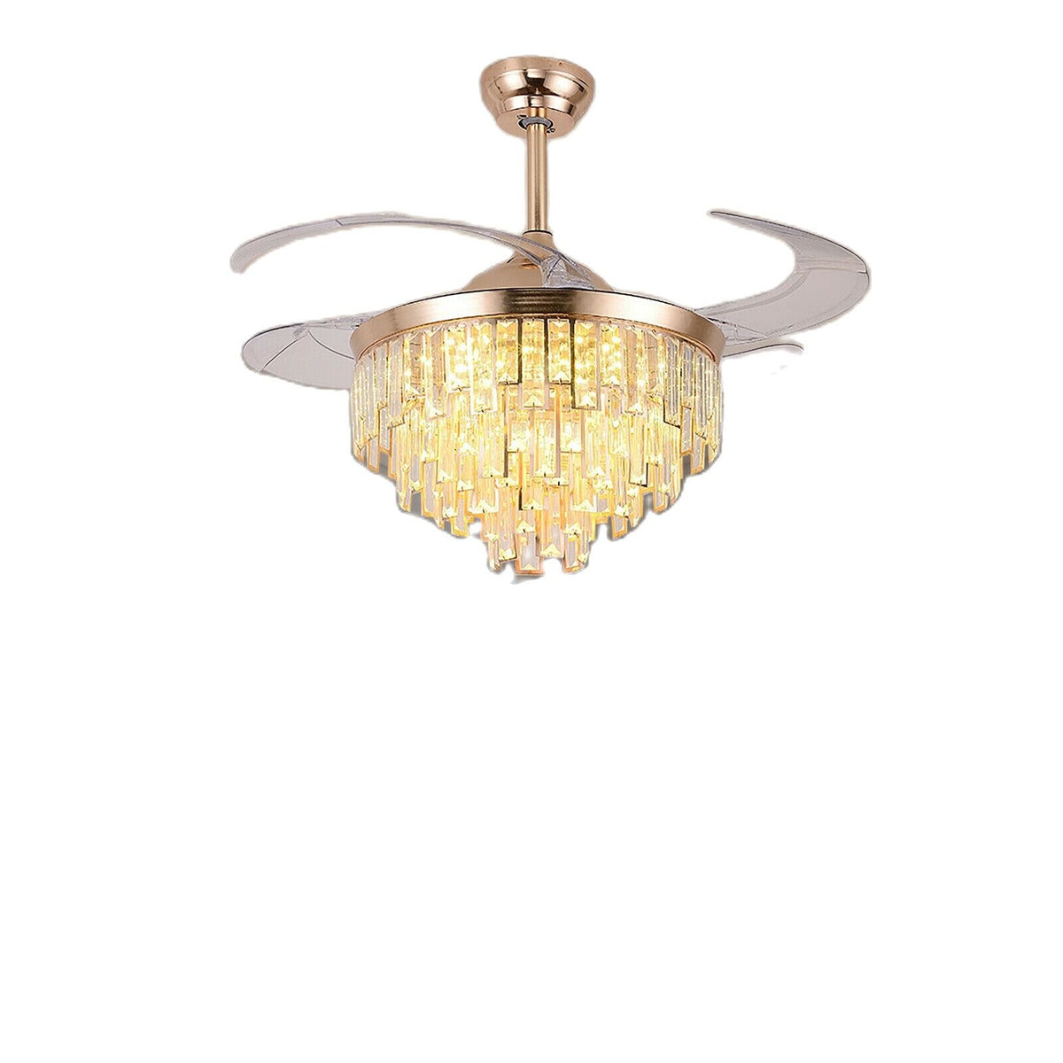 OUKANING 42&amp;#39;&amp;#39; Modern Crystal Dimmable LED Ceiling Light Chandelier Lamp With Fan + Remote for Home Application