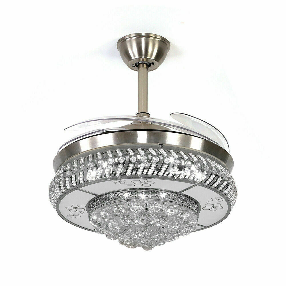 Modern Crystal Invisible Ceiling Fan Light with Remote Control Chandelier for Living Room Application