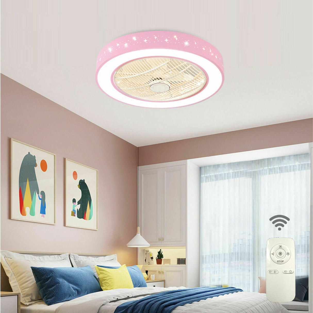 Dimmable Ceiling Fan Light 3 Speed Fan Lamp for Children Bedroom, Living Room