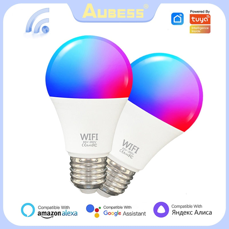 Aubess 15W E27 WiFi Smart Light Bulb RGB Dimmable Led Light Smart