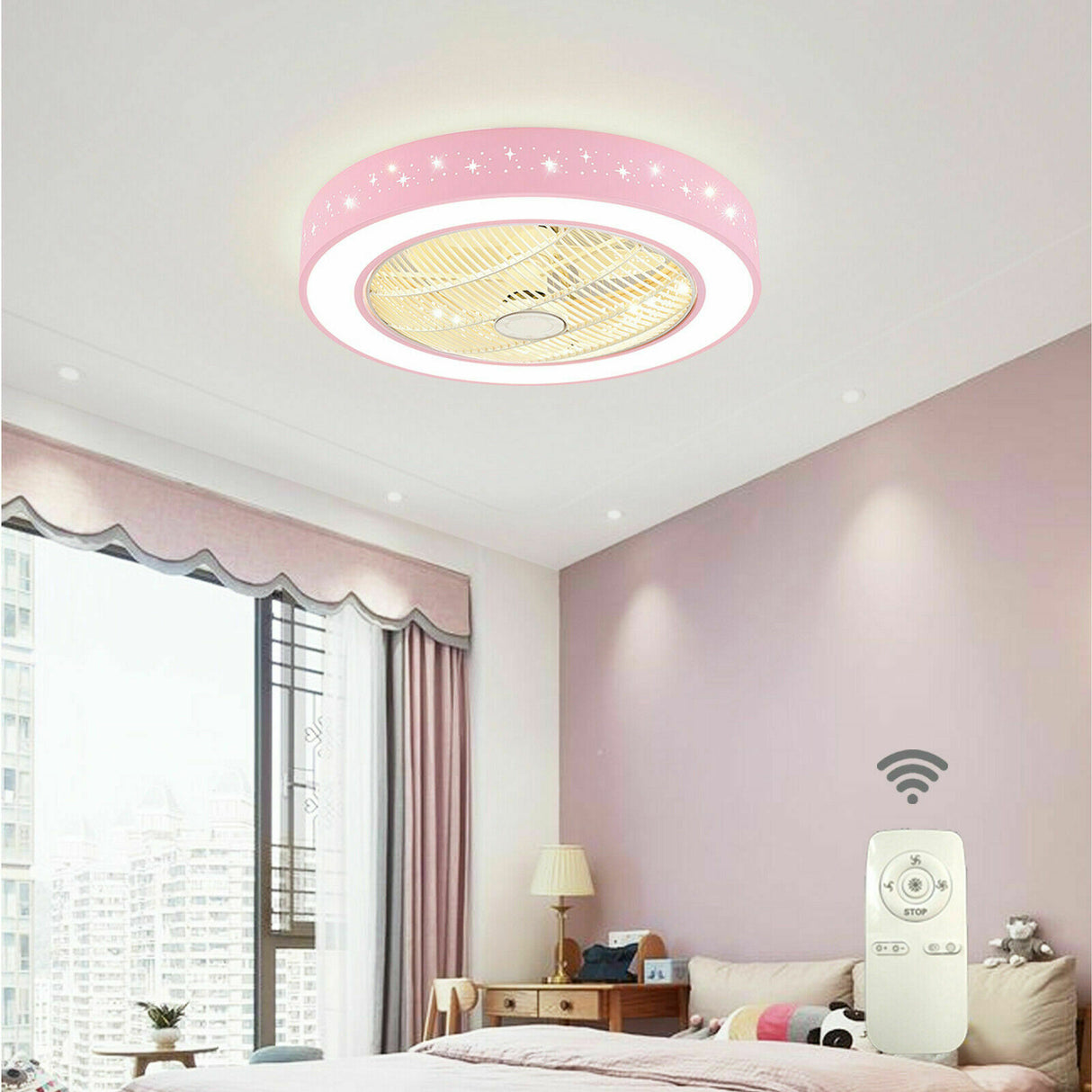 Dimmable Ceiling Fan Light 3 Speed Fan Lamp for Children Bedroom, Living Room
