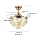 OUKANING 42'' Modern Crystal Dimmable LED Ceiling Light Chandelier Lamp With Fan + Remote for Home Application