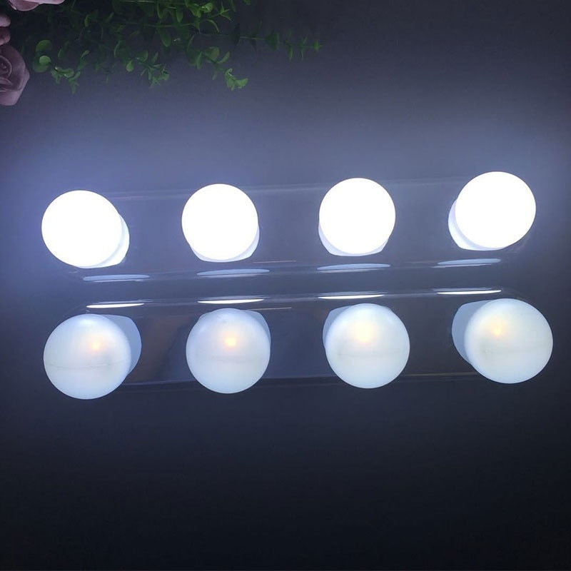 1Pc Portable 4 LED Bulbs Makeup Mirror Light Wall-mounted Battery Powered Dressing Table Vanity Lamp