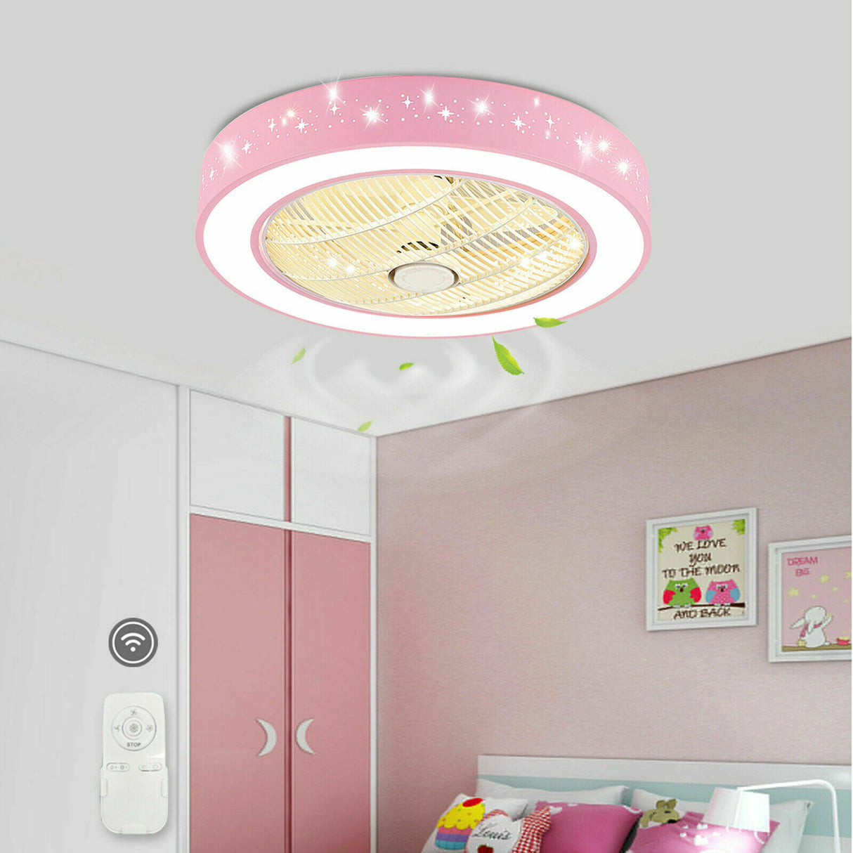 Dimmable Ceiling Fan Light 3 Speed Fan Lamp for Children Bedroom, Living Room