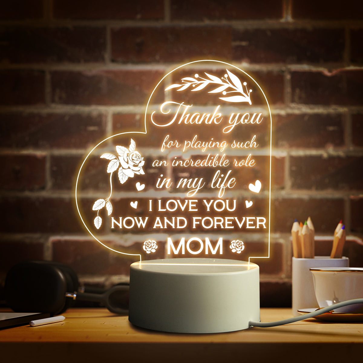 Mom Birthday and Mother Day Novelty Present Bedroom Night Light Decoration Lamp Thanksgiving Gift for Mommy