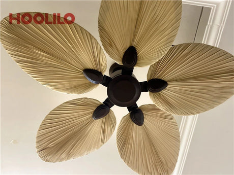 Ru 2022 New High Quality 52inch Factory Price Natural Breeze Palm Leaf Fan Blades 220V Remote Control Ceiling Fan Living Room