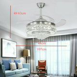 Modern Crystal Invisible Ceiling Fan Light with Remote Control Chandelier for Living Room Application