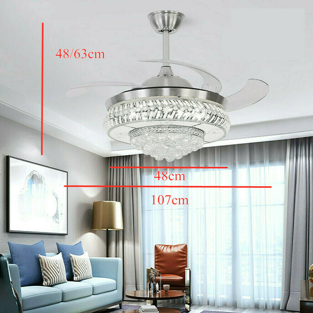 Modern Crystal Invisible Ceiling Fan Light with Remote Control Chandelier for Living Room Application