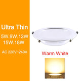 downlight 3W 5W 9W 12W 15W 18W led downlight Silver White Ultra Thin Aluminum AC110V 220V 240V Round Recessed LED Spot Lighting