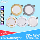new LED Downlight 3W 5W 9W 12W 15W 18W Recessed Round LED Ceiling Lamp AC 220V 230V 240V Indoor down Lighting six color