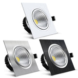 preto/branco/prata quadrado recesso led regulável downlight cob 7w 9 12 15w conduziu a lâmpada do ponto de teto com ac 110v 220v
