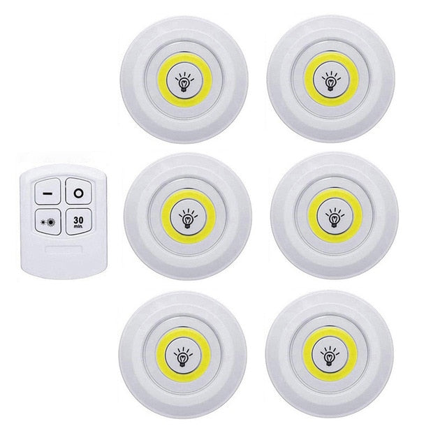 Battery Operated Dimmable LED Under Cabinet Light COB LED Puck Lights Closets Lights with Remote Control for Wardrobe Bathroom