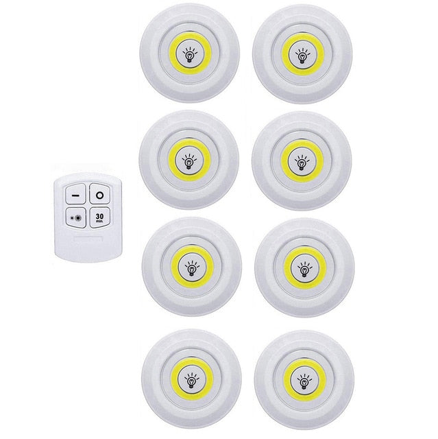 Battery Operated Dimmable LED Under Cabinet Light COB LED Puck Lights Closets Lights with Remote Control for Wardrobe Bathroom