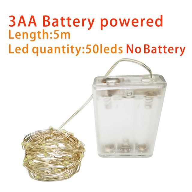 LED String Light Fairy light Battery waterproof Silver Wire Christmas Halloween USB Xmas Decoration Romantic lights 1/2/3/5/10M