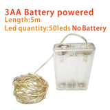 LED String Light Fairy light Battery waterproof Silver Wire Christmas Halloween USB Xmas Decoration Romantic lights 1/2/3/5/10M