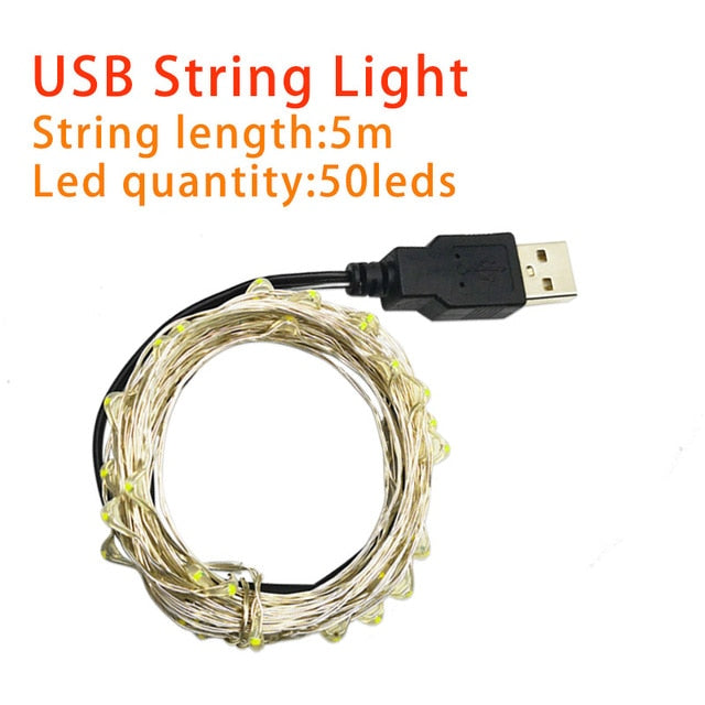 LED String Light Fairy light Battery waterproof Silver Wire Christmas Halloween USB Xmas Decoration Romantic lights 1/2/3/5/10M