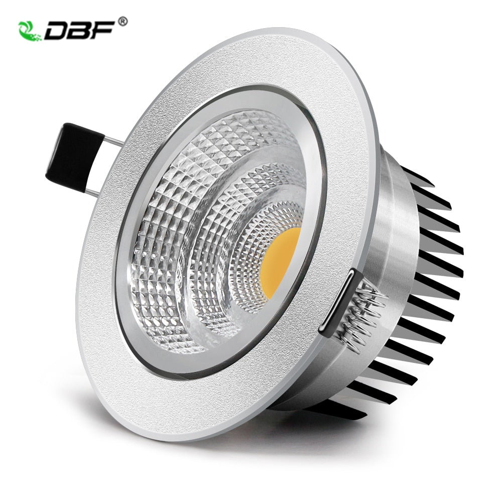 DBF Silver Round Dimmable Recessed LED COB Downlight 6W/9W/12W/18W Recessed LED Ceiling Spot Light 3000K 4000K 6000K AC90-265V