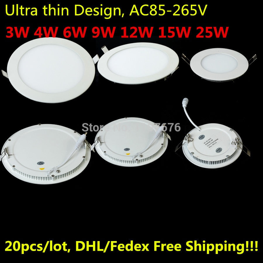 Recessed LED Ceiling Panel Light 25W 15W 12W 9W 6W 4W 3W LED Downlight AC85-265V Warm/Natural/Cold White Lighting for Home Decor