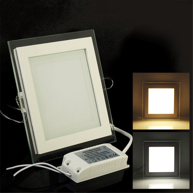 LED Panel Downlight 6W 9W 12W 18W 24W Square Glass Cover Lights High Bright Ceiling Recessed Lamps AC85-265 With adapter