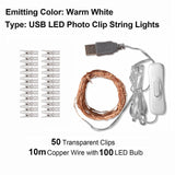 Photo Clip USB LED String Lights Fairy Lights Outdoor Battery Operated Garland Christmas Decoration Party Wedding Xmas