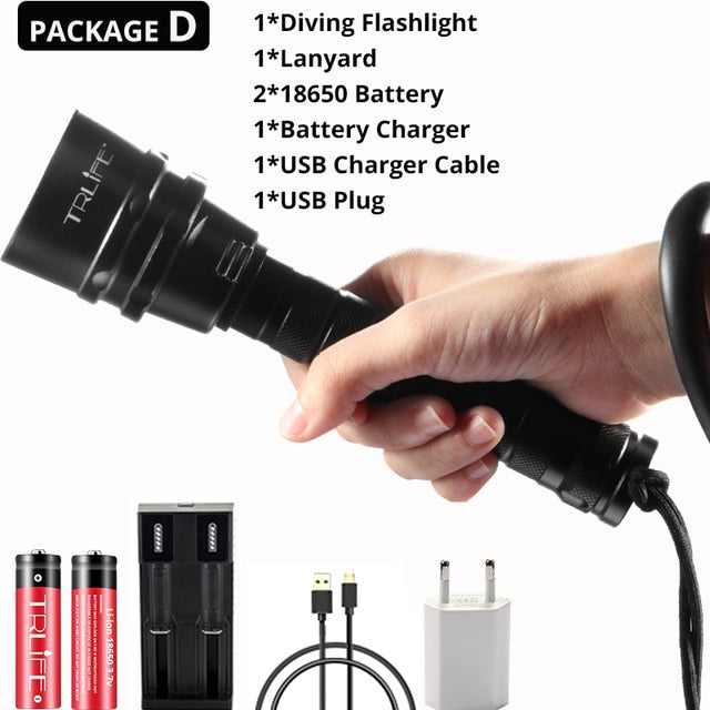 Professional Diving Flashlight XML-T6 L2 Portable Scuba Dive torch 200M Underwater IPX8 Waterproof 18650 Flashlights