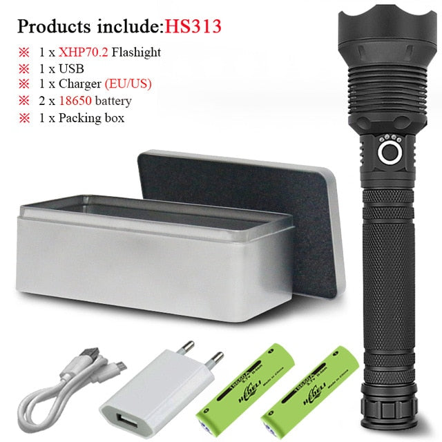 led flashlight 90000 lumens xhp70.2 most powerful flashlight 26650 USB torch xhp70 xhp50 lantern 18650 hunting lamp hand light