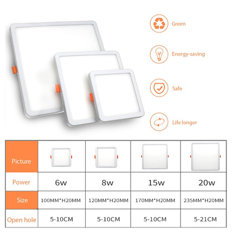 LED Panel Lights Ultrathin Surface Downlight 6W 8W 15W 20W 220V Square Round Panel Light White/Warm Indoor Bedroom LED Light