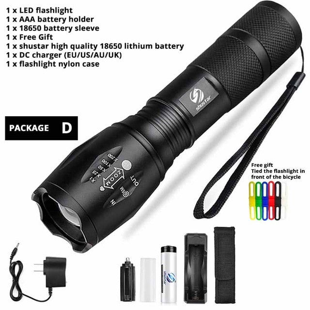 Led flashlight Ultra Bright torch T6/L2/V6 Camping light 5 switch Modes waterproof Zoomable Bicycle Light  18650 battery