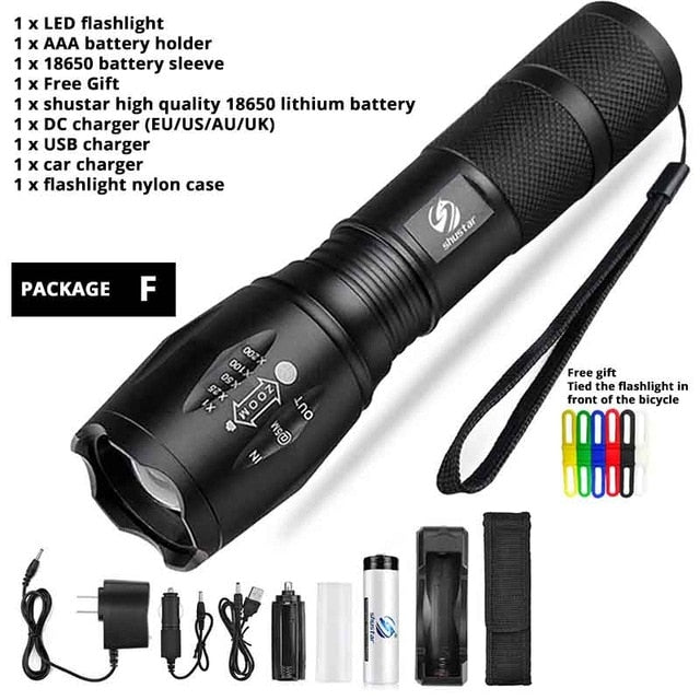 Led flashlight Ultra Bright torch T6/L2/V6 Camping light 5 switch Modes waterproof Zoomable Bicycle Light  18650 battery