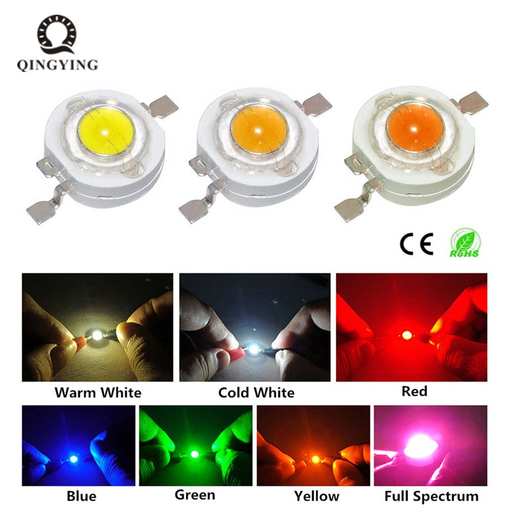 LED 3W 1W 10pcs High Power LED Chip Light Beads Cold White Warm White Red Green Blue Yellow For SpotLight Downlight Lamp Bulb