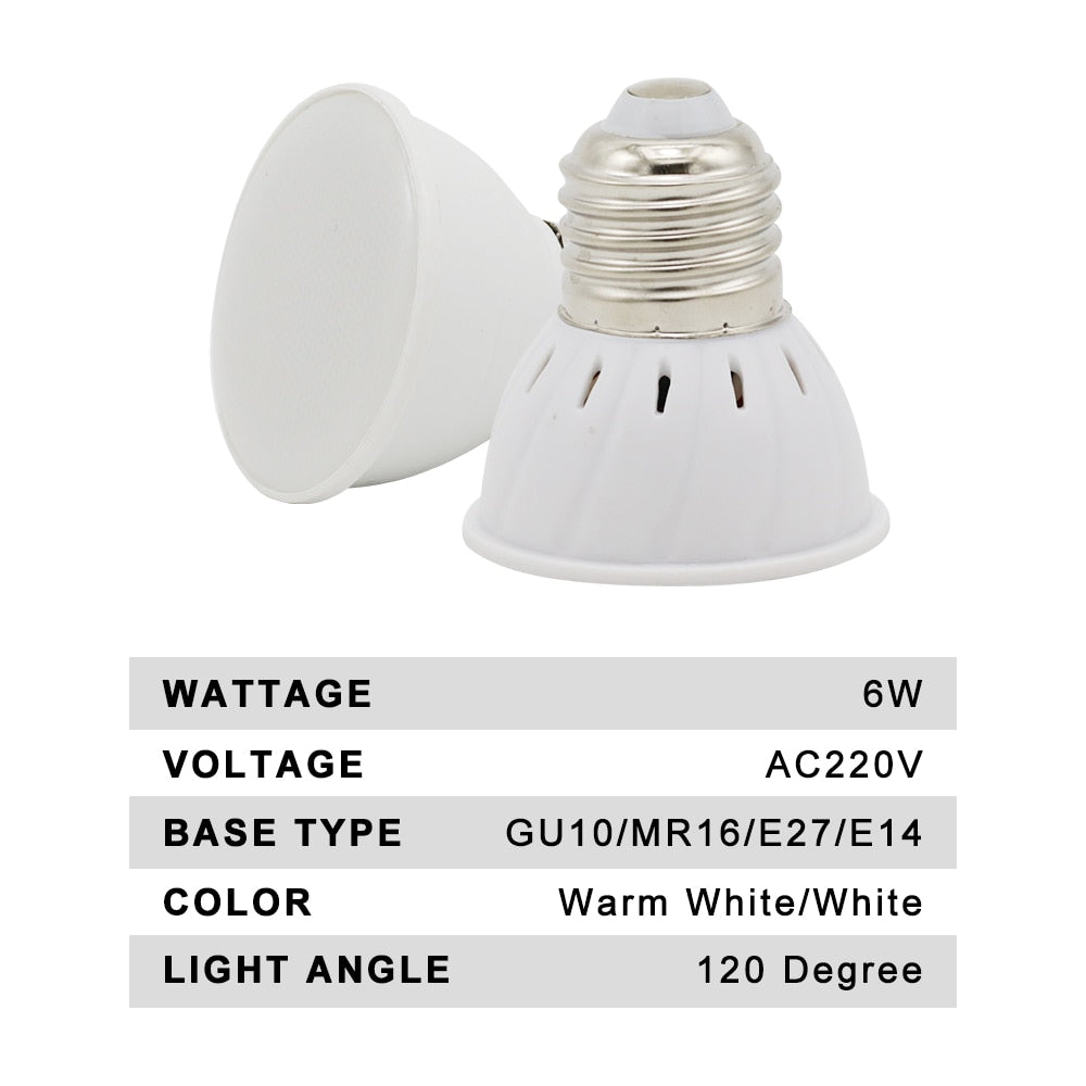 LED Lamp Cup E27 E14 MR16 GU10 Bulb Light Lampada LED Spotlight 48 LEDs 2835 Chip SMD Bombillas LED Lighting Corn Bulbs 6W