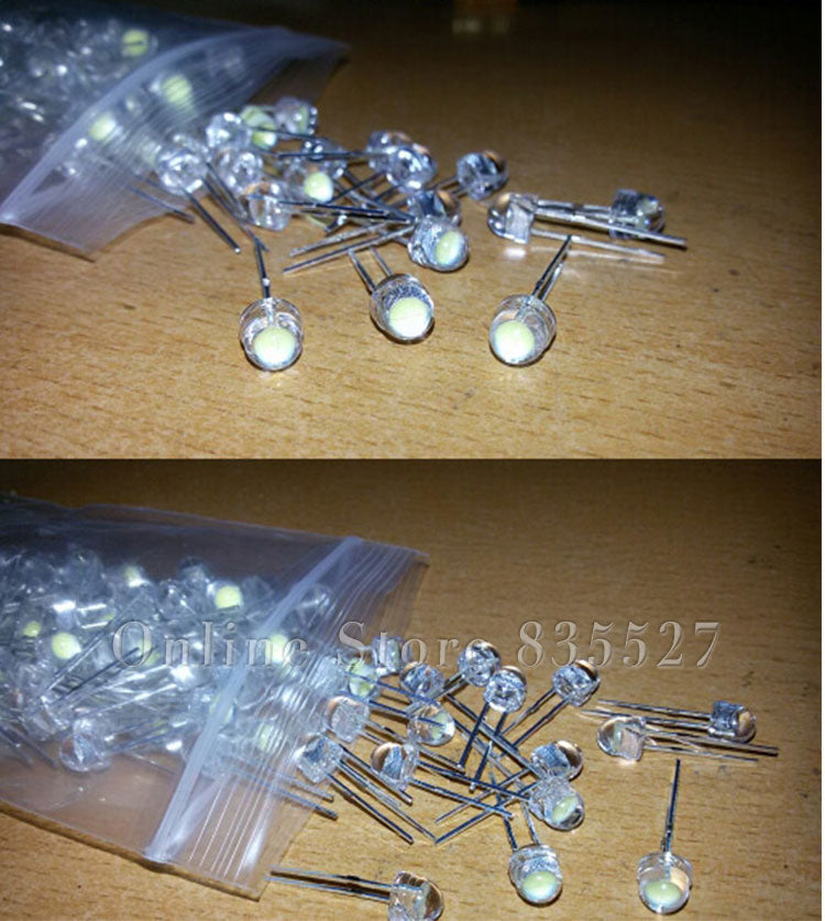 White 5mm F5 Straw Hat LED Chandelier Crystal Lamp Beads Big Core Chip 6-7LM Light emitting diodes LED DIY lights