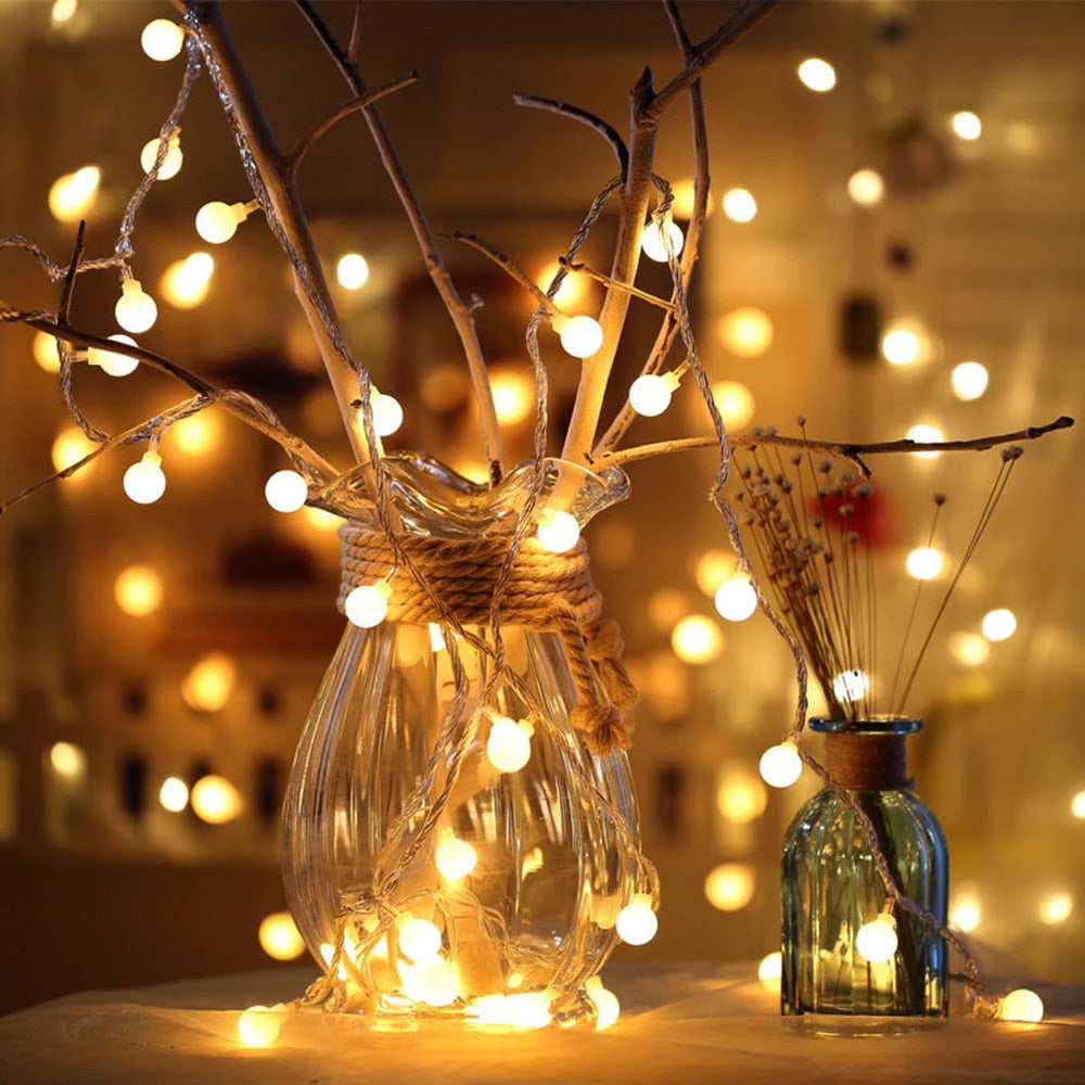 Fairy Garland LED Ball String Lights Waterproof For Christmas Tree Wedding Home Indoor Decoration Battery Powered