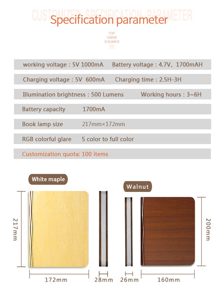 Wooden book lamp Portable USB Rechargeable LED Magnetic 3 color Dimmable Foldable Night Light Desk Lamp Home Decors