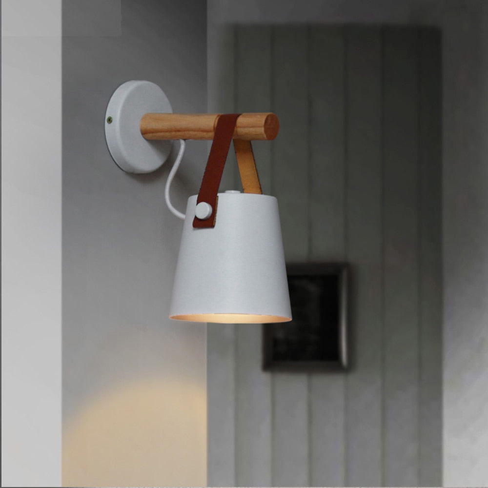 Wooden simple creative wall light led bedroom bedside decoration morden Nordic design living room corridor hotel E27 wall lamps