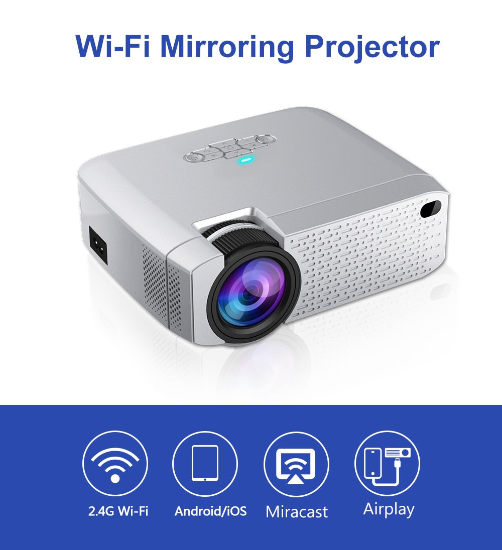 LED Mini Projector D40W,Video Beamer for Home Cinema.1600 Lumens, Support HD, Wireless Sync Display For iPhone/Android Phone