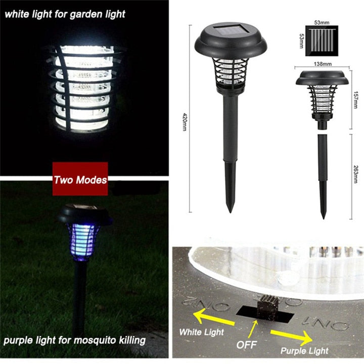 Solar LED Mosquito Repellent Killer Lamp Outdoor Mosquito Pest Fly Bug Insect Zapper Killer Trap Lamp For Garden Yard Lawn