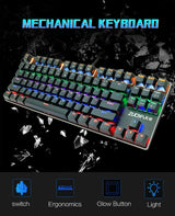 Gaming Mechanical Keyboard Blue Red Switch 87key Anti-ghosting RGB/Mix Backlit LED USB RU/US Wired Keyboard For Gamer PC Laptop