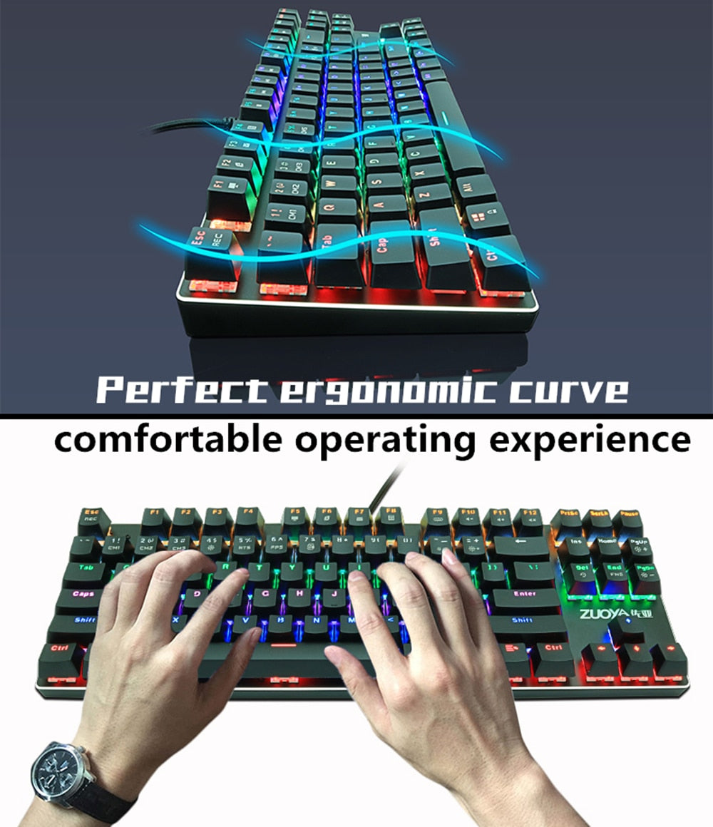 Gaming Mechanical Keyboard Blue Red Switch 87key Anti-ghosting RGB/Mix Backlit LED USB RU/US Wired Keyboard For Gamer PC Laptop