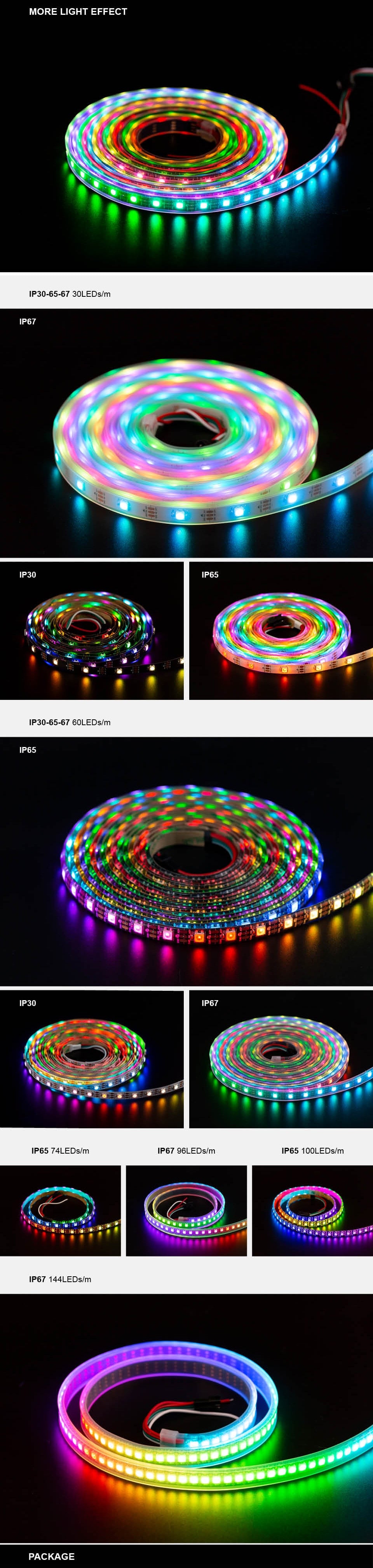 Led Strip 30/60/74/96/100/144 pixels/leds/m WS2812 Smart RGB Led Light Strip Black/White PCB IP30/65/67 DC5V