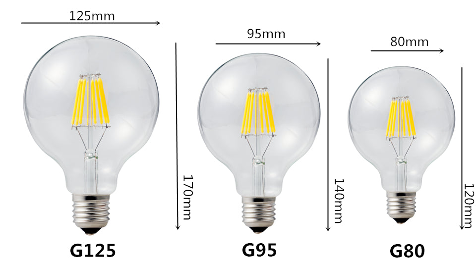 Filament Bulb G80 G95 G125 Big Global light bulb 2W 4W 6W 8W filament bulb E27 clear glass indoor lamp AC220V